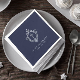 Guardanapo De Papel Confirmação Menino Azul Marinho Elegante Brasão Vi