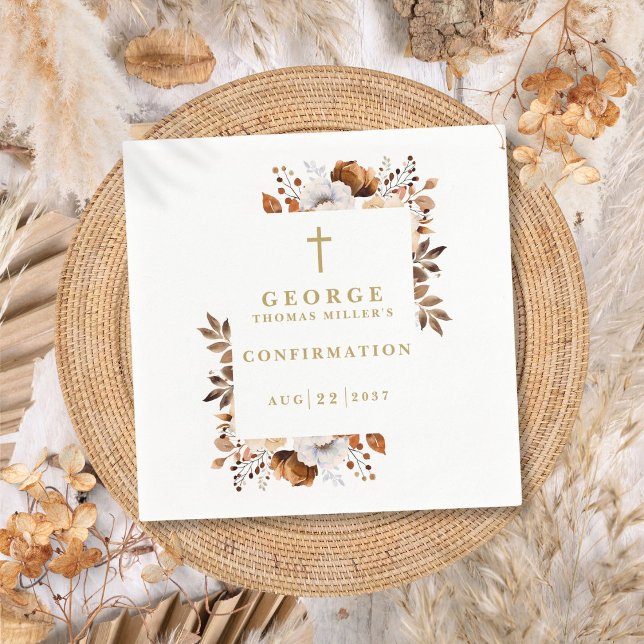 Guardanapo De Papel Confirmação Moderna Botânica de Outono Rústico (Rustic Fall Botanical Modern Confirmation Napkins)