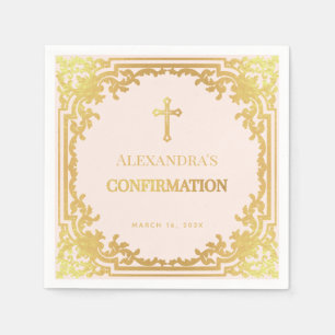 Guardanapo De Papel Confirmação Religiosa Menina Rosa Falso Dourada Cr