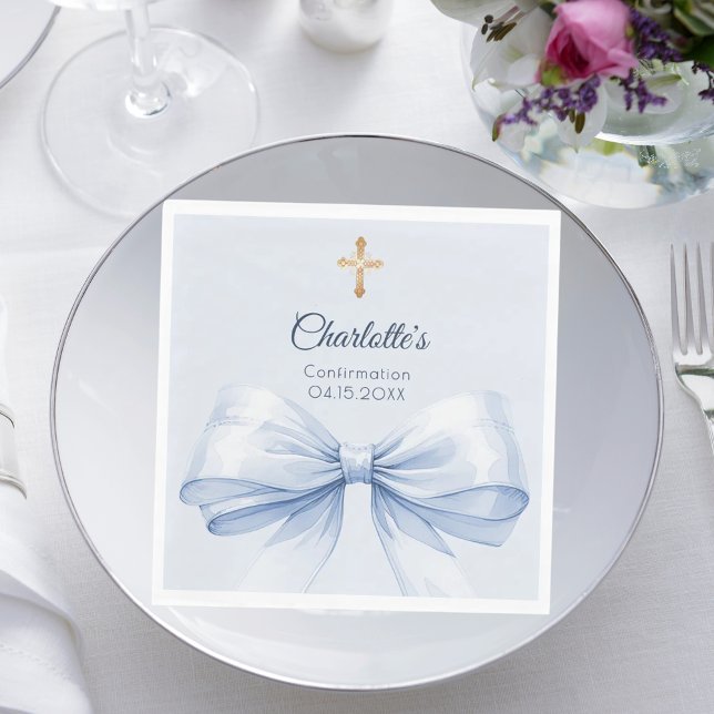 Guardanapo De Papel Confirmation light blue bow cross girl luncheon (Criador carregado)