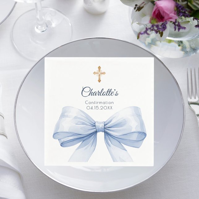 Guardanapo De Papel Confirmation light blue bow cross luncheon (Criador carregado)