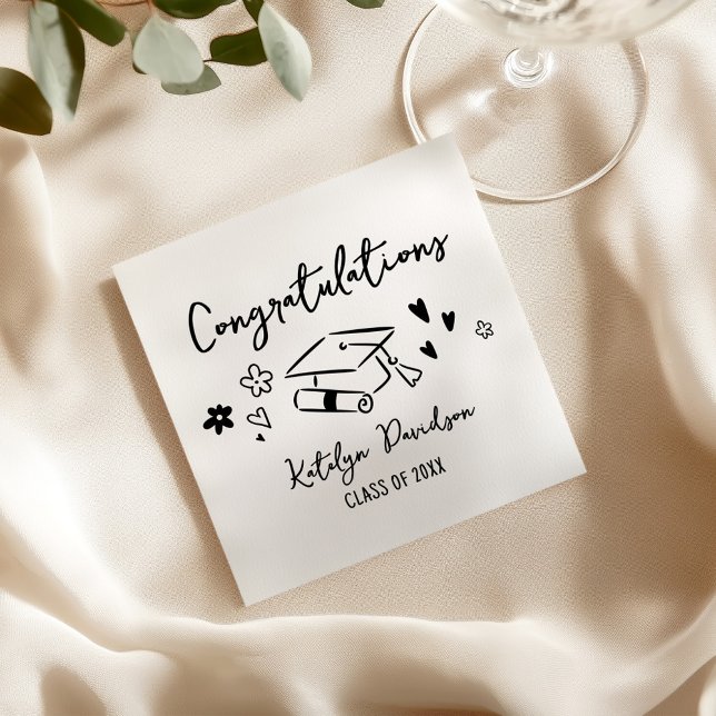 Guardanapo De Papel Congratulations Hand Drawn Doodle Graduation Party (Criador carregado)