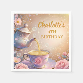 Guardanapo De Papel Conjunto de Xícara e Bule de Chá Floral - Festa de