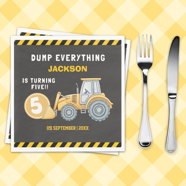Guardanapo De Papel Construction Birthday 5 Party  | Excavator & Truck (Criador carregado)