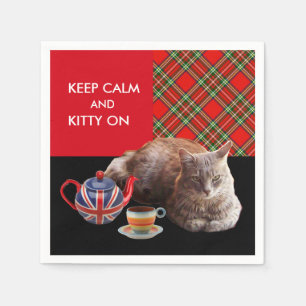 GUARDANAPO DE PAPEL "CONTINUE CALMA E GATINHO", VERMELHO TARTAN, FESTA
