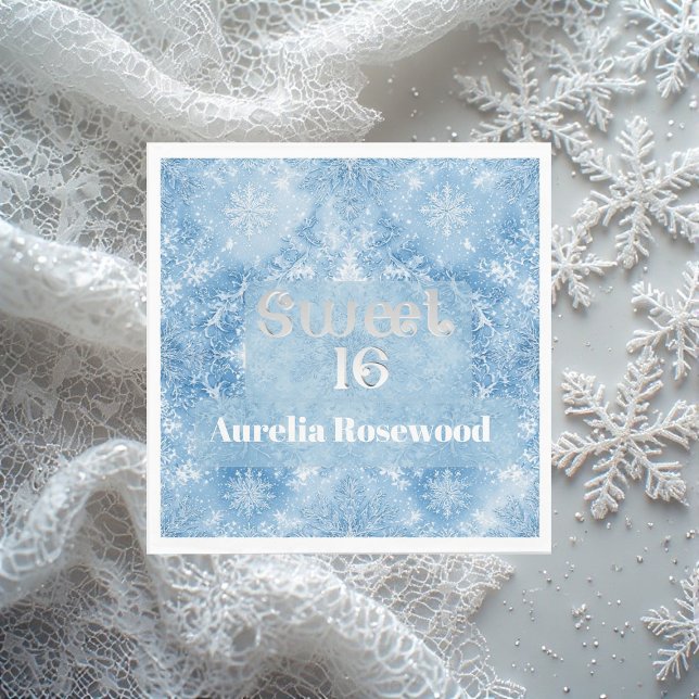 Guardanapo De Papel Conto de Fadas Gelo Azul Inverno Doce 16 Chic (Ice Blue Frost Fairytale Winter Snow Sweet 16 Chic Napkins)