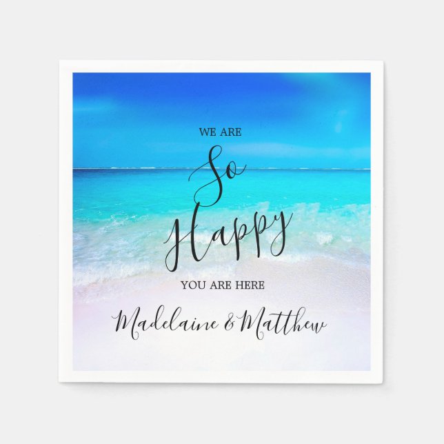 Guardanapo De Papel Contrato de Casamento Costeiro de Praia Blue Aqua  (Frente)