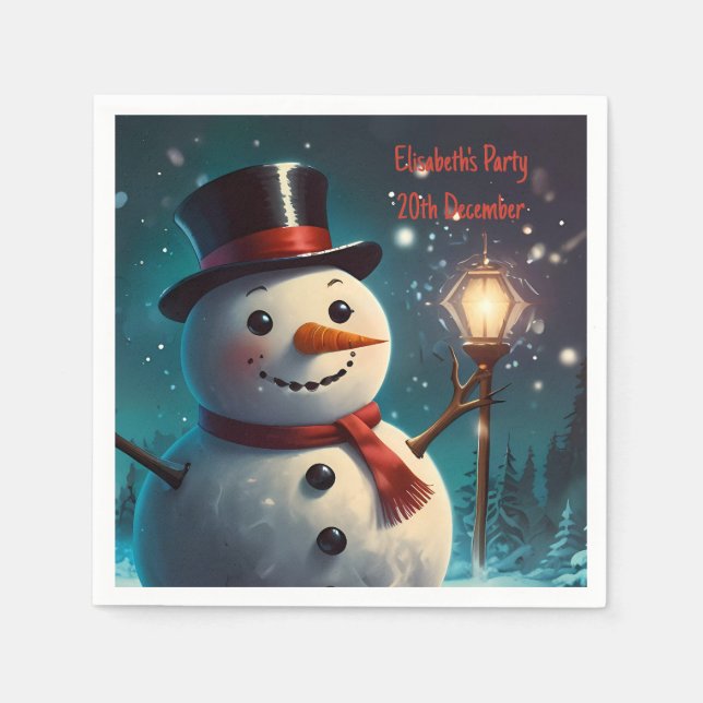 Guardanapo De Papel Convite Alegre para Festa de Boneco de Neve - Cart (Frente)