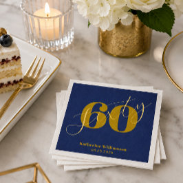 Guardanapo De Papel Convite de 60 Anos Azul e Dourado Elegante