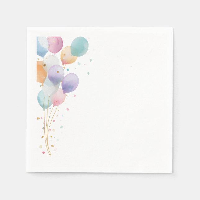 Guardanapo De Papel Convite de Aniversário com Balões Pastel (Frente)