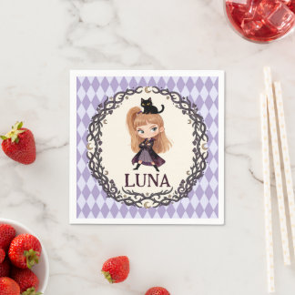 Guardanapo De Papel Convite de Aniversário de 1 ano da Bruxinha Chibi 