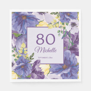 Guardanapo De Papel Convite de Aniversário de 80 Anos Floral Aguarela