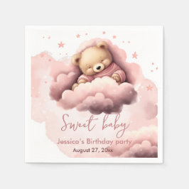 Guardanapo De Papel Convite de aniversário de bebê com urso rosa em nu