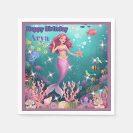Guardanapo De Papel Convite de Aniversário Personalizado de Sereia