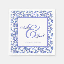 Guardanapo De Papel Convite De Casamento De Ampersand Floral Azul Eleg