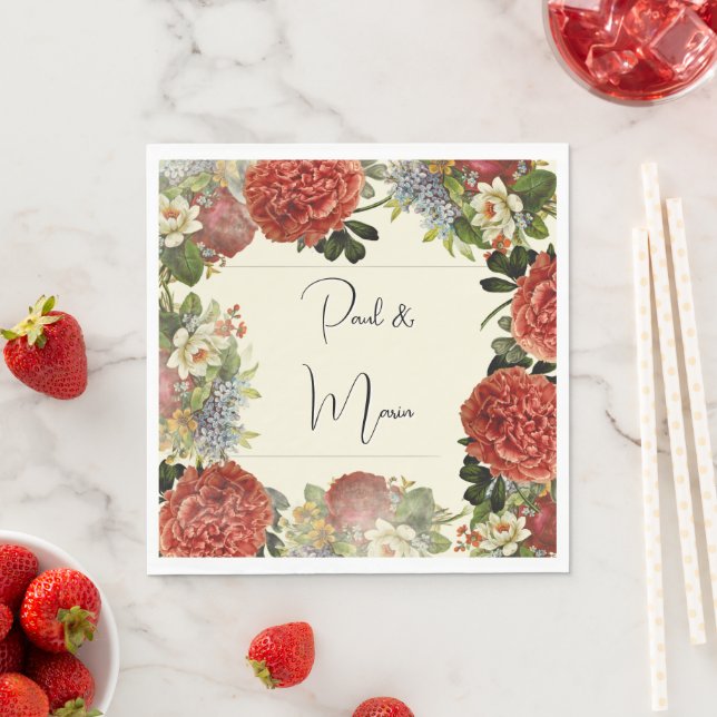 Guardanapo De Papel Convite de Casamento de BOHO Floral Retro (Insitu)