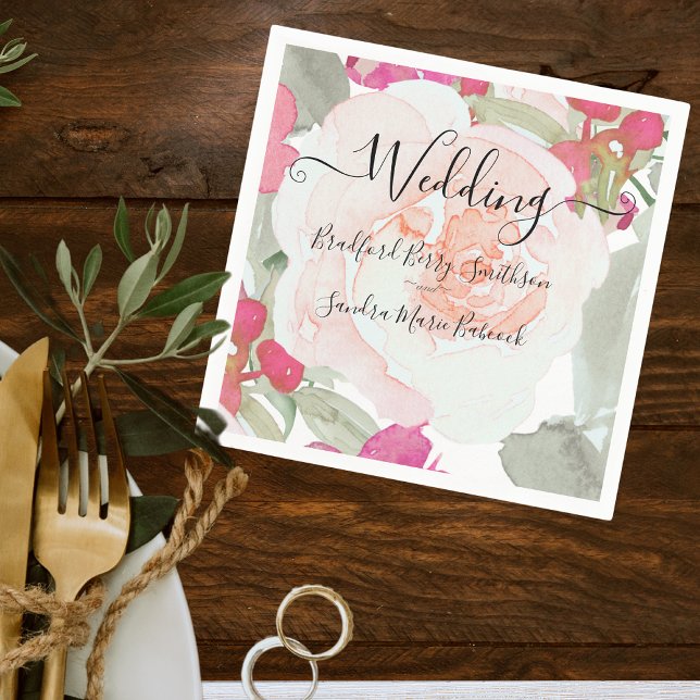 Guardanapo De Papel Convite de casamento floral rosa Simple Blush Fush (Criador carregado)