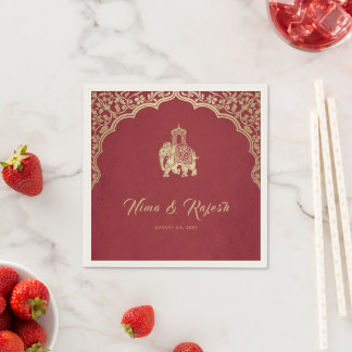 Guardanapo De Papel Convite de Casamento Indiano, Vermelho, Dourado, G