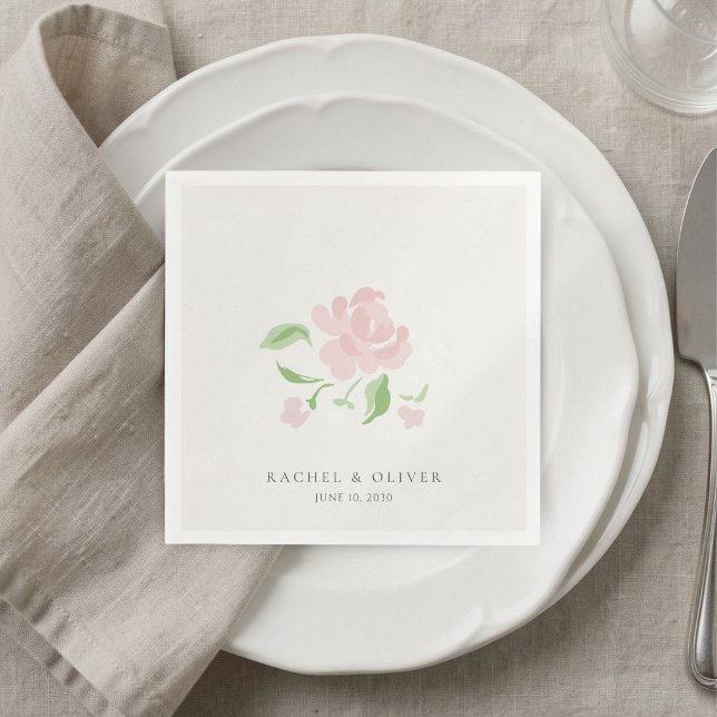Guardanapo De Papel Convite de Casamento Marfim | Chic Blush Rose (Criador carregado)
