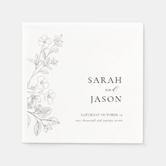Guardanapo De Papel Convite de Casamento Minimalista Floral