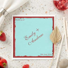 Guardanapo De Papel Convite de Casamento Moderno Aqua Teal e Vermelho 
