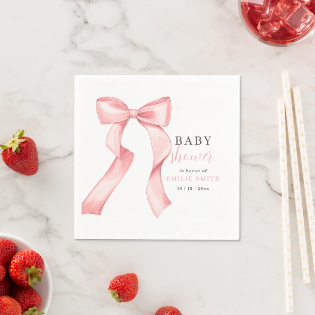Guardanapo De Papel Convite de Chá de Bebê com Laço Rosa, Coquete Rosa (Insitu)