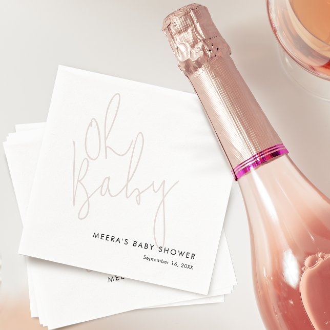 Guardanapo De Papel Convite de Chá de Bebê Rosa Poeira Roteiro Moderno (Modern Script Pink Oh Baby Shower Napkins)