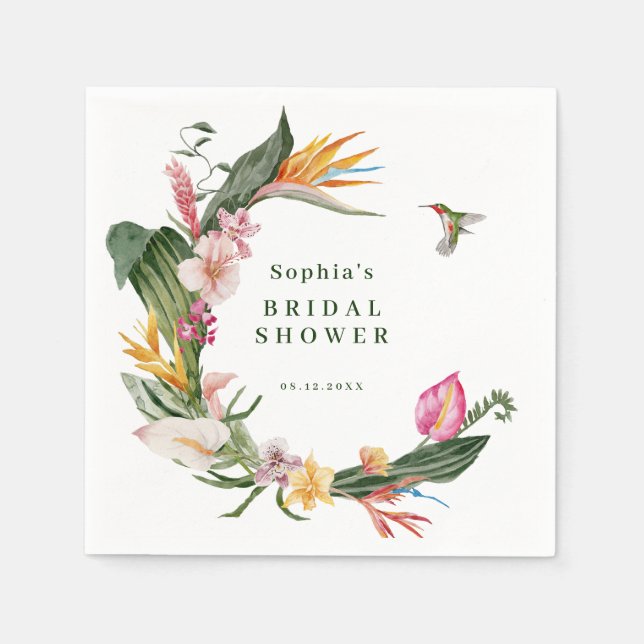 Guardanapo De Papel Convite de Chá de Noiva com Coroa Floral Tropical (Frente)