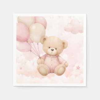 Guardanapo De Papel Convite de Chás de Bebê para Menina com Urso Teddy