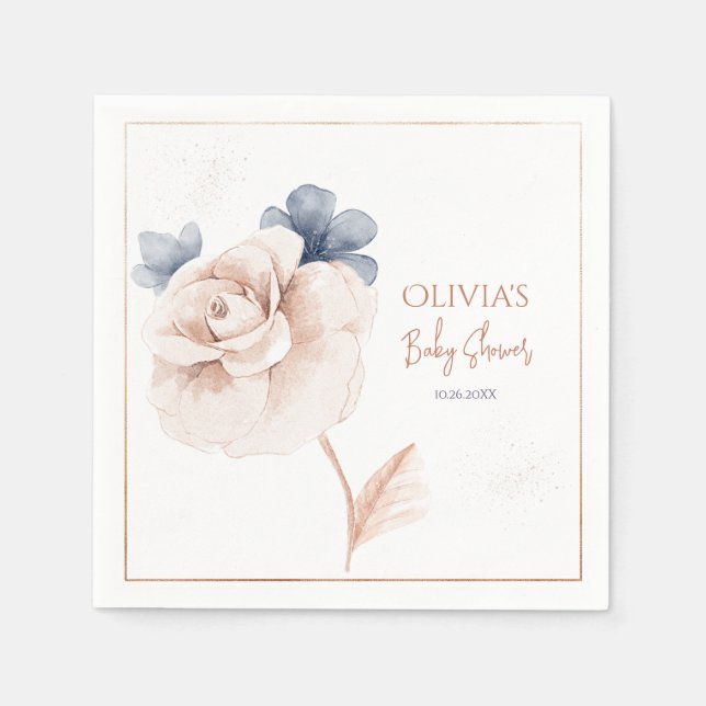 Guardanapo De Papel Convite de Churrasco de Bebê Moderno com Flores Si (Frente)