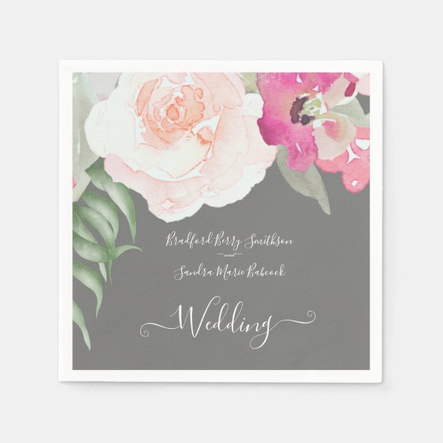 Guardanapo De Papel Convite Floral Simples Blush Pink Fushia (Frente)