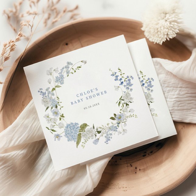 Guardanapo De Papel Convite para Chá de fraldas Floral Azul Delicado (Criador carregado)