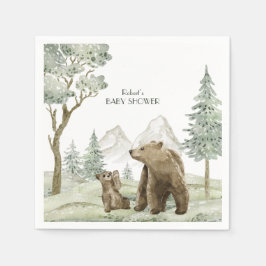 Guardanapo De Papel Convite para florestas de cor d'água de urso-mãe e