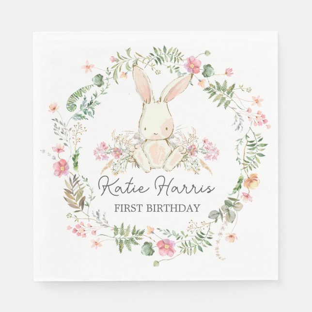 Guardanapo De Papel Convite para o aniversário de Bunny, um coelho é u (Frente)