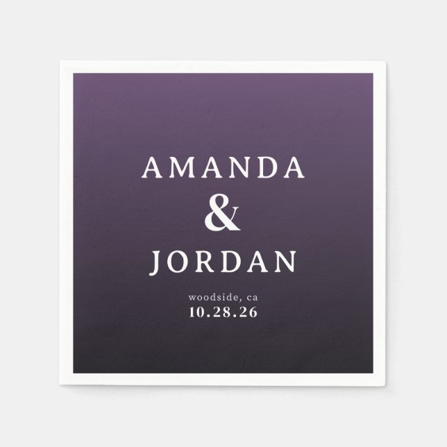 Guardanapo De Papel Convites de Casamento com Gradiente Roxo Elegante (Frente)