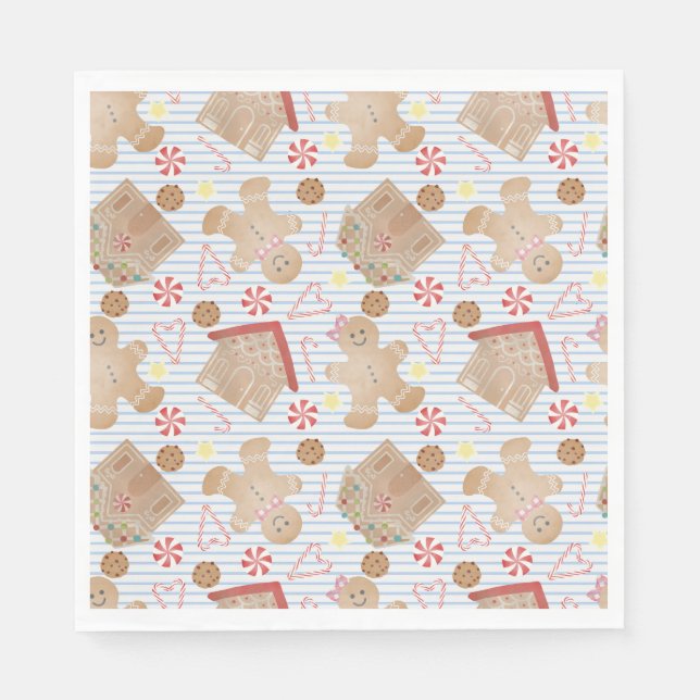 Guardanapo De Papel Cookies de Natal com Placas de Papel de Stripe Azu (Frente)