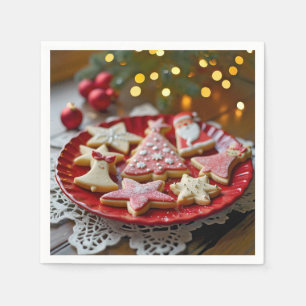 Guardanapo De Papel Cookies de Natal numa Prata Vermelha