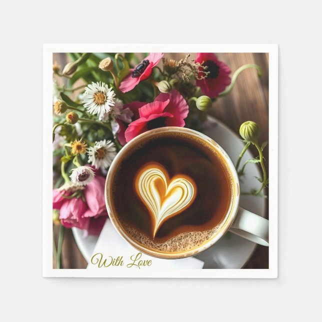 Guardanapo De Papel Copo de Café "Com Amor" personalizado & Papoulas V (Frente)