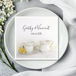 Guardanapo De Papel Copo de chá com as margaridas amarelas que Weddin