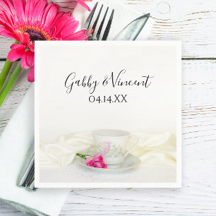 Guardanapo De Papel Copo de chá floral e rosas cor-de-rosa que Weddin