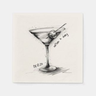 Guardanapo De Papel Copo de Martini Desenhado à Mão Vintage Casamento 