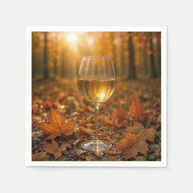 Guardanapo De Papel Copo de Vinho Branco em Folhas de Bordo de Outono (Frente)