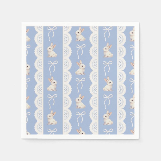 Guardanapo de papel coquete azul com laço e coelho (Frente)