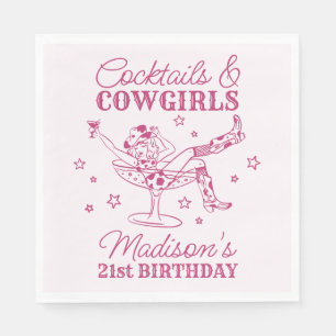 Guardanapo De Papel Coquetéis cor-de-rosa e vaqueiras Rodeo Aniversári