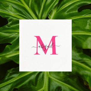 Guardanapo De Papel Coquetel Branco de Script Swash Rosa Quente