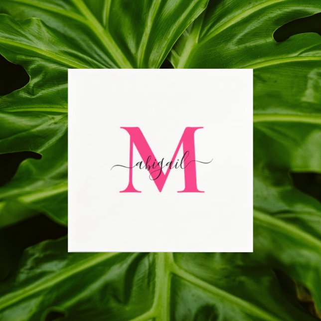 Guardanapo De Papel Coquetel Branco de Script Swash Rosa Quente (Criador carregado)