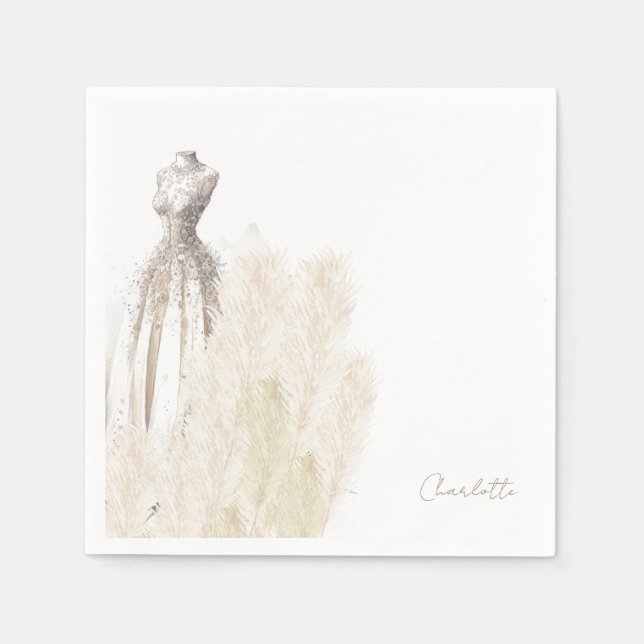 Guardanapo De Papel Coquetel Chá de panela De Vestido Boho Script (Frente)