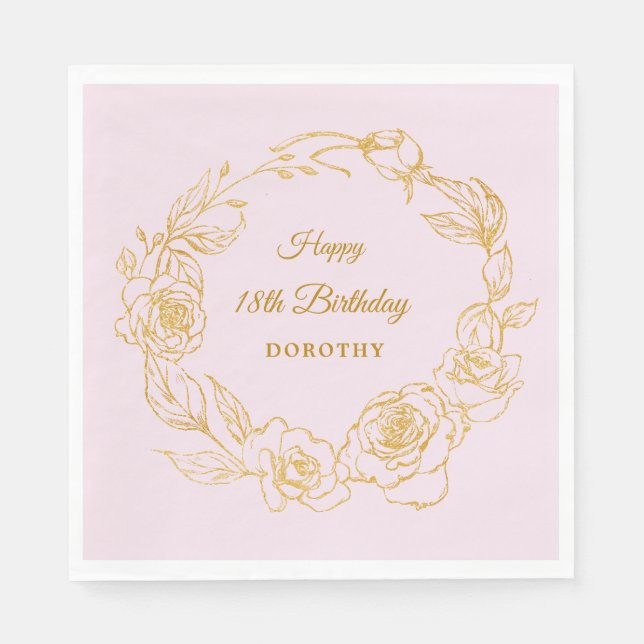 Guardanapo De Papel Coquetel cor-de-rosa Rosa Luxe Dourado da Festa de (Frente)