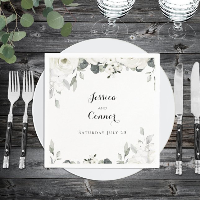 Guardanapo De Papel Coquetel de Casamento da Praça Branca de Pena Verd (Criador carregado)