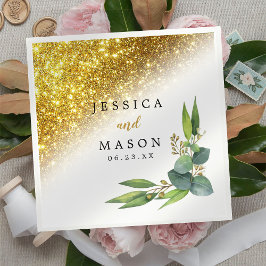 Guardanapo De Papel Coquetel de Casamento Eucalyptus, Dourado